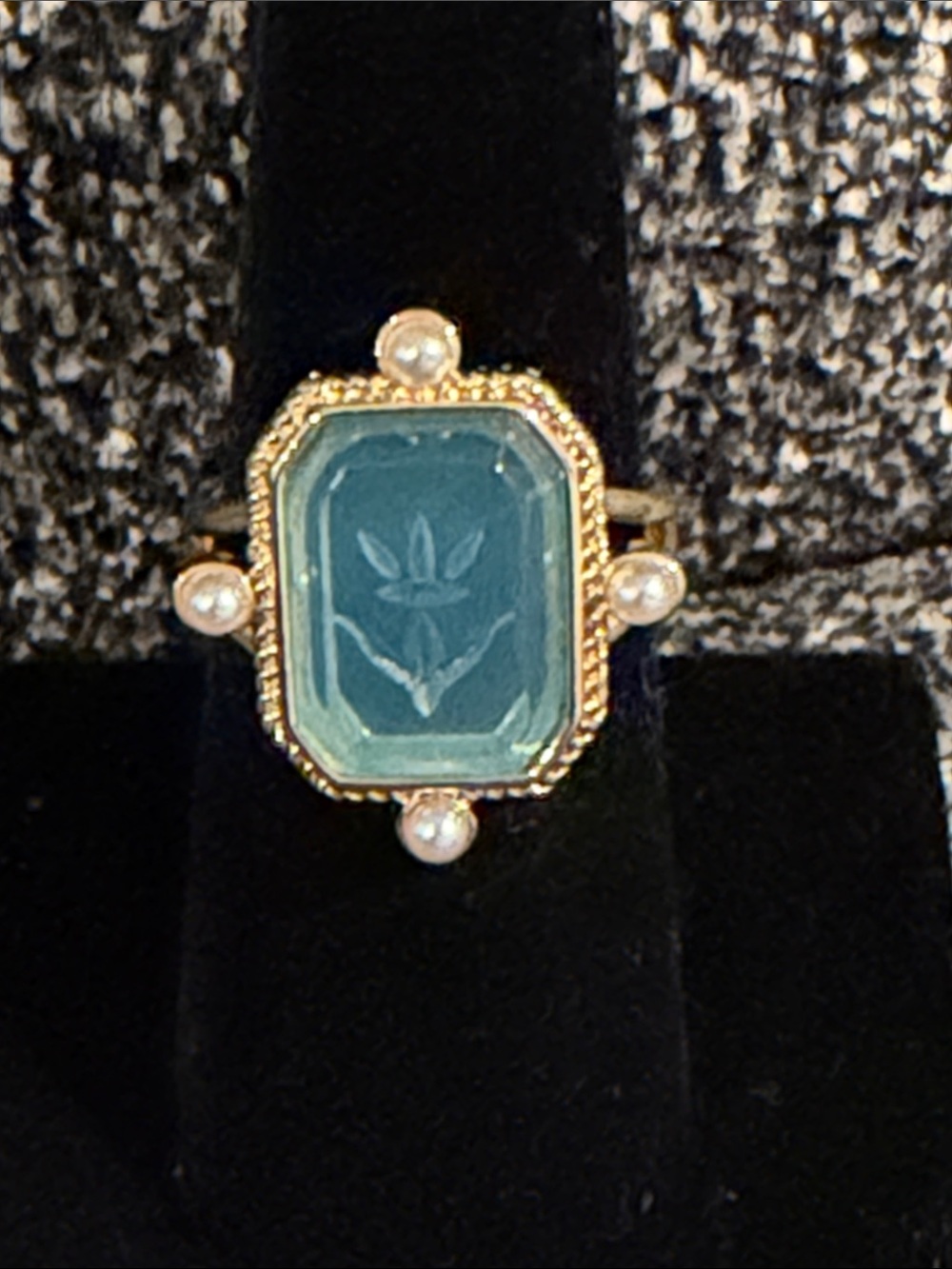 NEW Intaglio Gold & Teal Ring with Pearl Accents Size7-8&9
